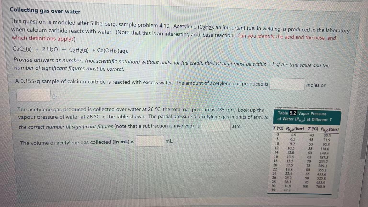 Solved Collecting gas over water This question is modeled