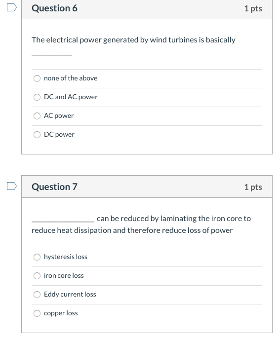 Solved Question 6 1 pts The electrical power generated by | Chegg.com