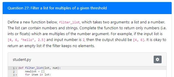 Solved Question 27: Filter a list for multiples of a given | Chegg.com