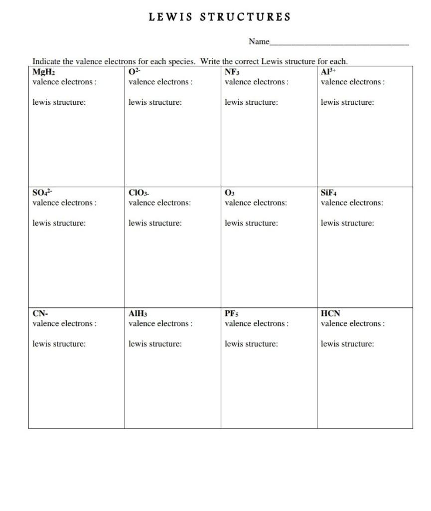 Solved LEWIS STRUCTURES Name Indicate the valence electrons | Chegg.com
