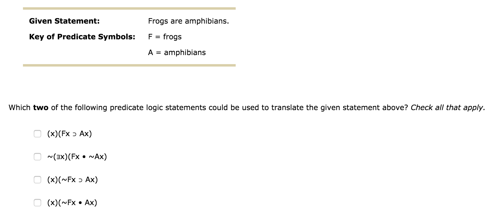 Solved Given Statement Key of Predicate Symbols Frogs are