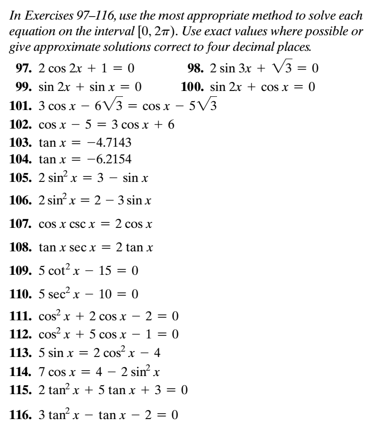 Solve The Following Trigonometric Equations On Interval 0 2pi Tessshebaylo