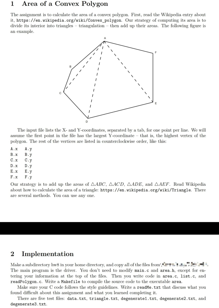 Solved 1 Area of a Convex Polygon The assignment is to | Chegg.com