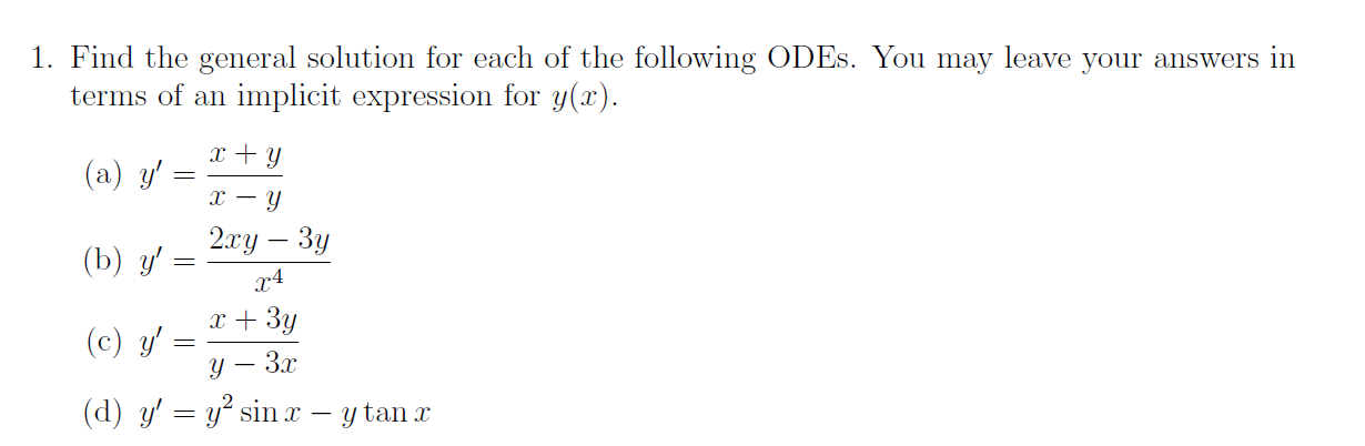 Solved 1. Find The General Solution For Each Of The | Chegg.com