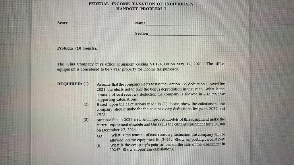 Solved FEDERAL INCOME TAXATION OF INDIVIDUALS HANDOUT | Chegg.com