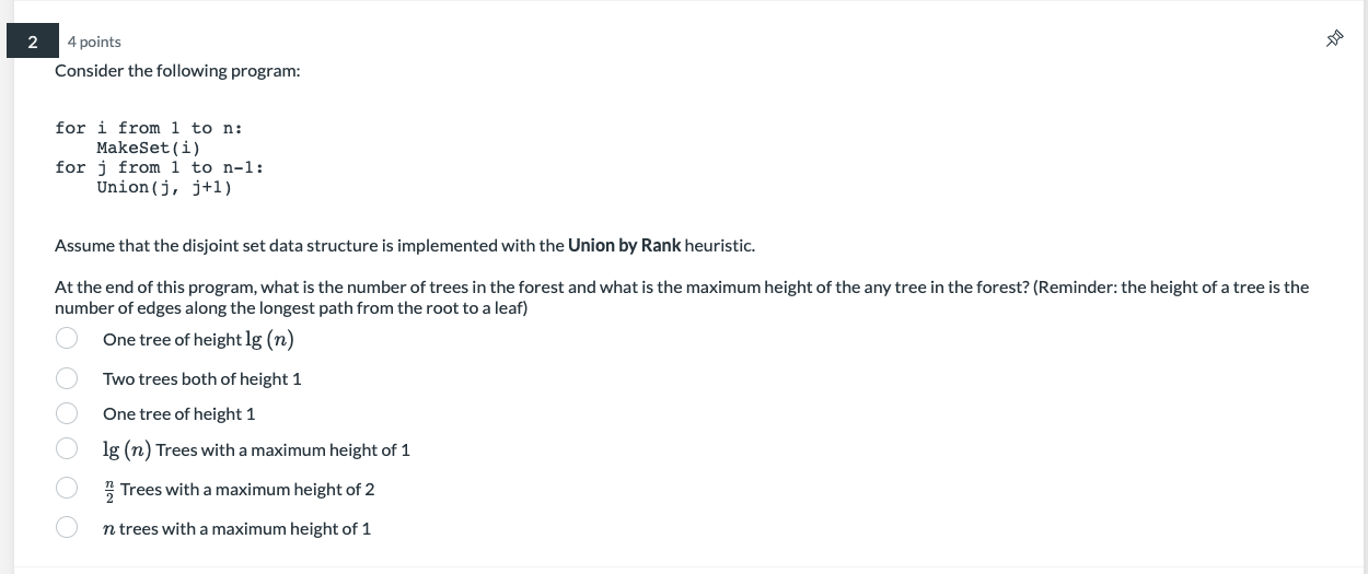 Solved 2 4 points Consider the following program: for i from | Chegg.com