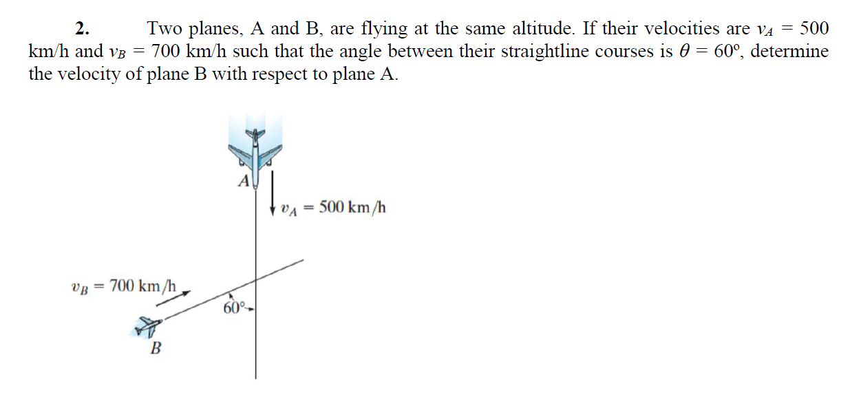 Solved 2. Two Planes, A And B, Are Flying At The Same | Chegg.com