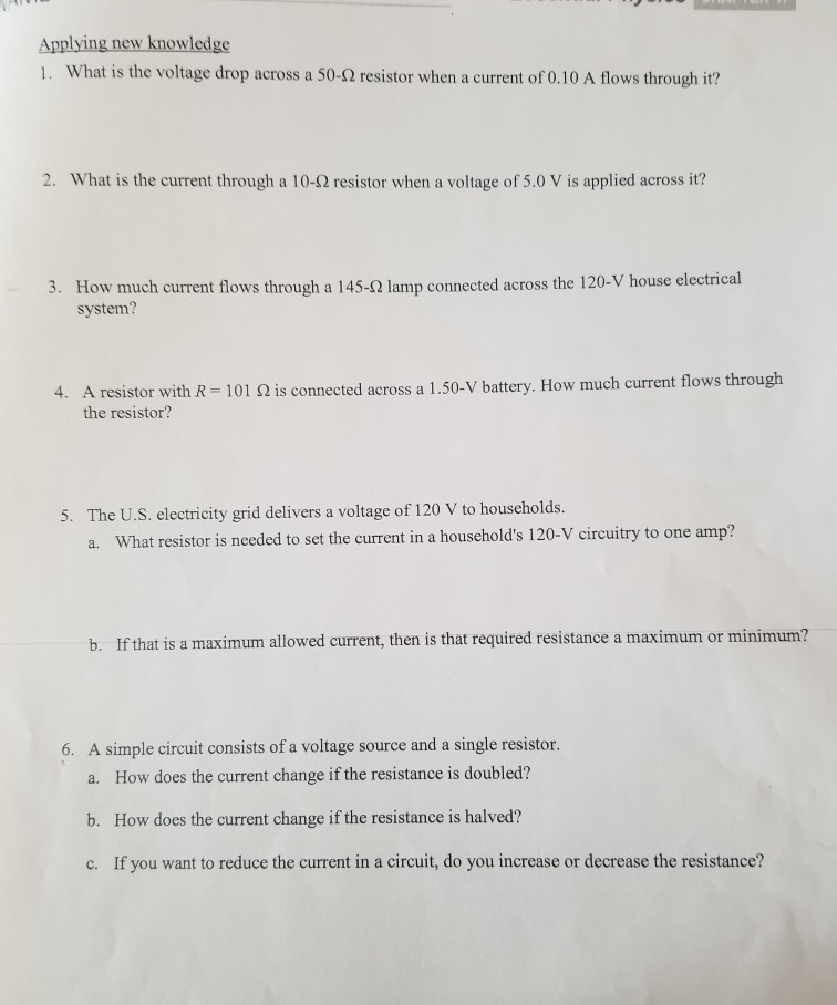 Solved Applying new knowledge 1. What is the voltage drop | Chegg.com