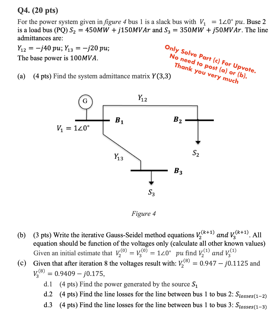 Solved Q4. (20 pts) For the power system given in figure 4 | Chegg.com