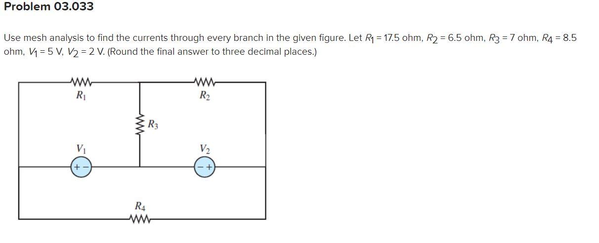 Solved Problem 03.033 Use mesh analysis to find the currents | Chegg.com