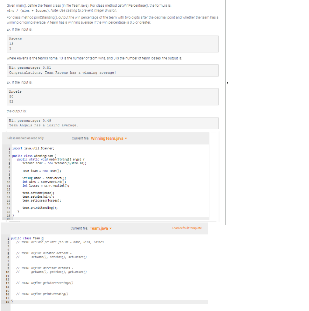Solved Given main(0, define the Team class (in file | Chegg.com