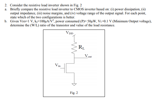 Solved 2. Consider the resistive load inverter shown in Fig. | Chegg.com
