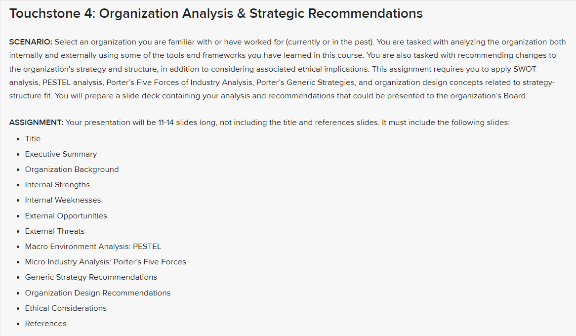 Solved SCENARIO: Select an organization you are familiar | Chegg.com