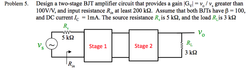 Solved Problem 5 Design A Two Stage Bjt Amplifier Circui Chegg Com