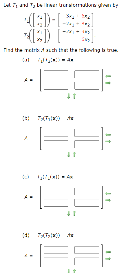 Solved Let T1 and T2 be linear transformations given by X1 | Chegg.com