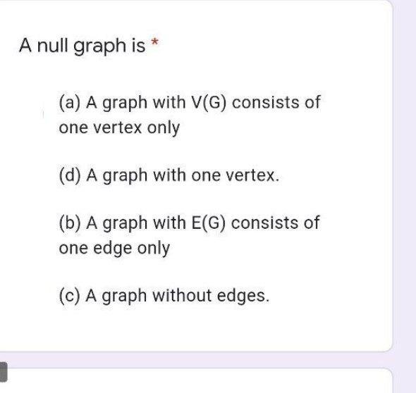 Solved A null graph is (a) A graph with V(G) consists of one | Chegg.com