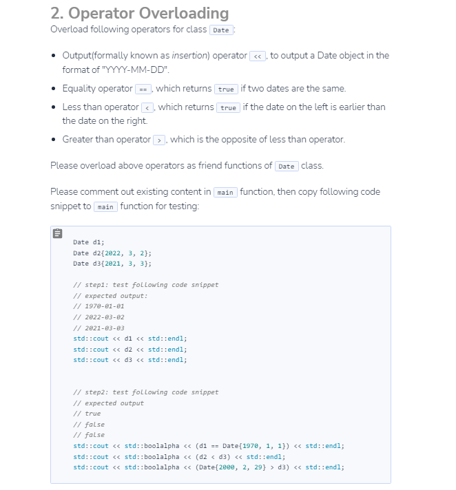 Solved 2. Operator Overloading Overload Following Operators | Chegg.com