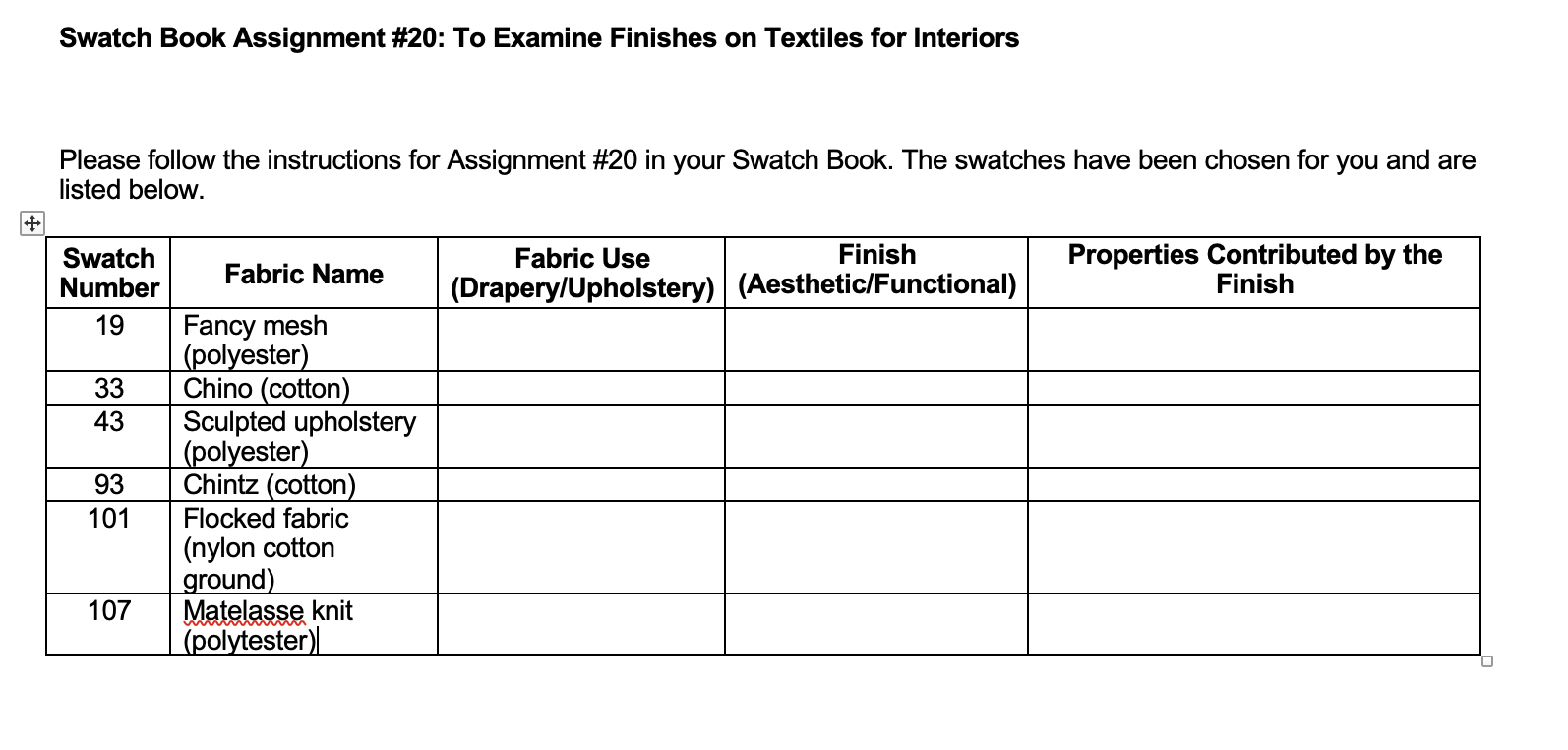 please help me fill out the WHOLE table. in the table