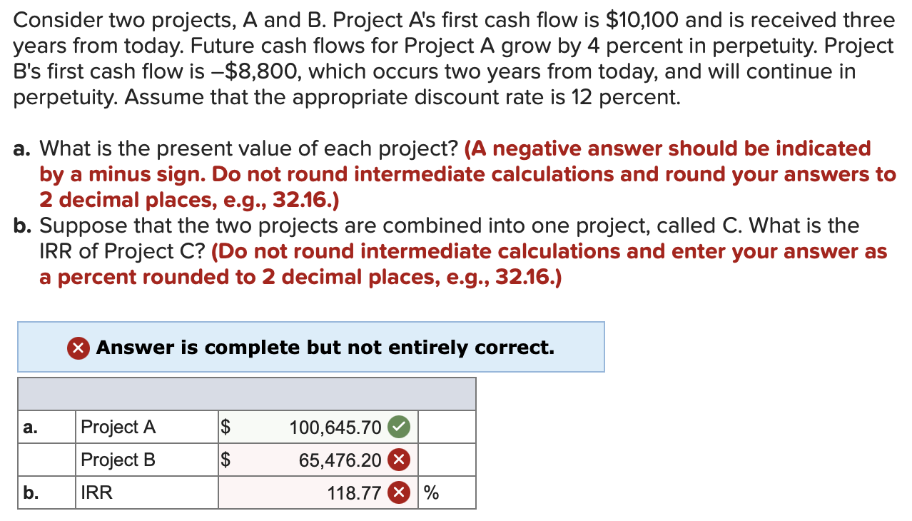 Solved Consider Two Projects, A And B. Project A's First | Chegg.com