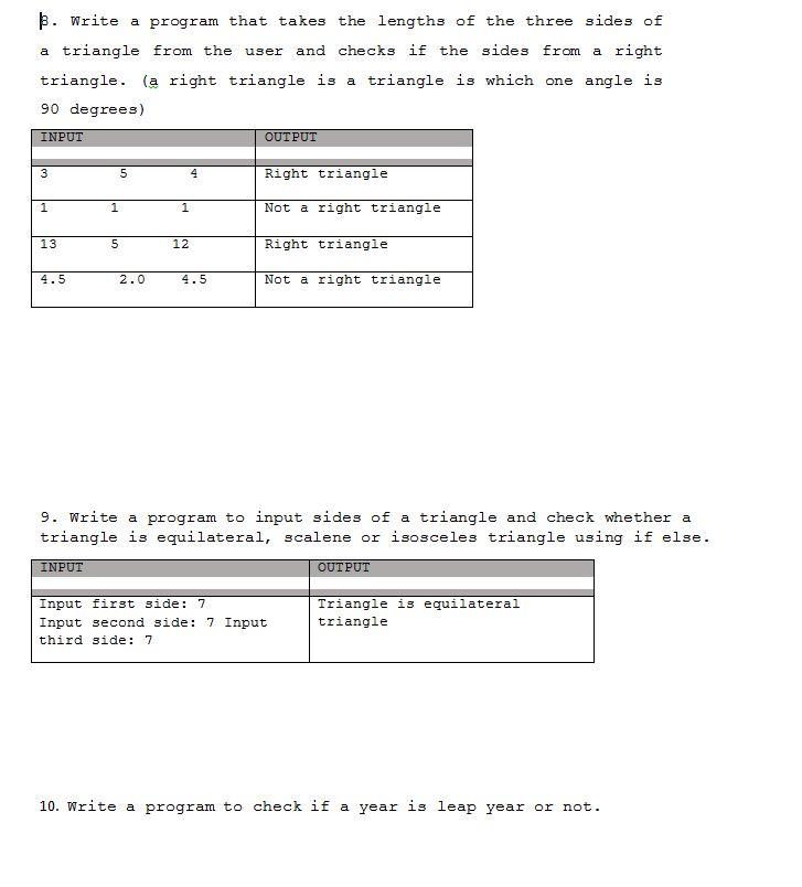 Solved B. Write a program that takes the lengths of the | Chegg.com