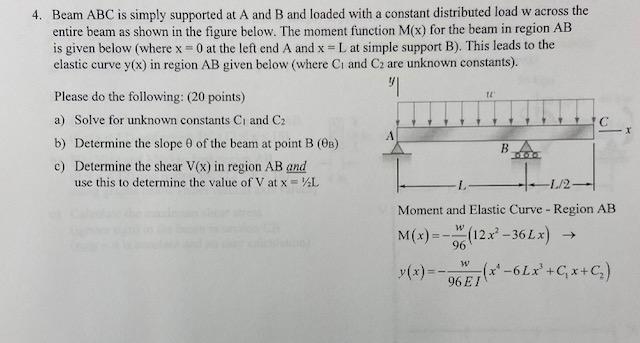 Solved 4. Beam ABC Is Simply Supported At A And B And Loaded | Chegg.com