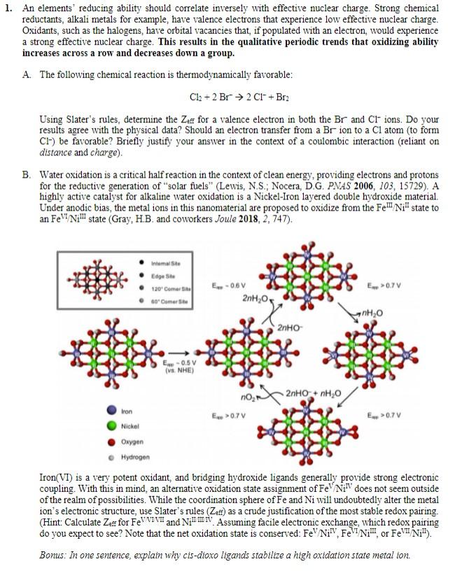 Solved An elements' reducing ability should correlate | Chegg.com