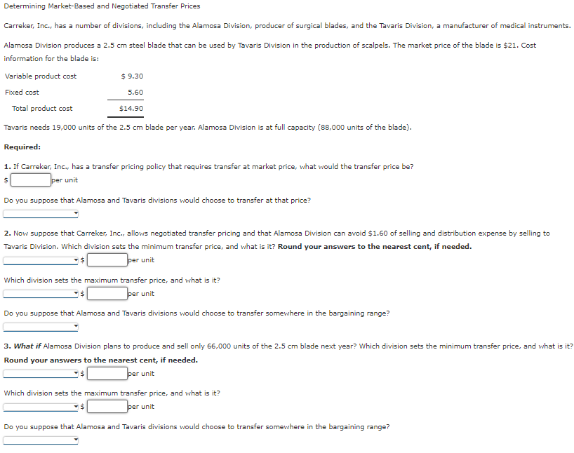 Solved Determining Market-based And Negotiated Transfer 