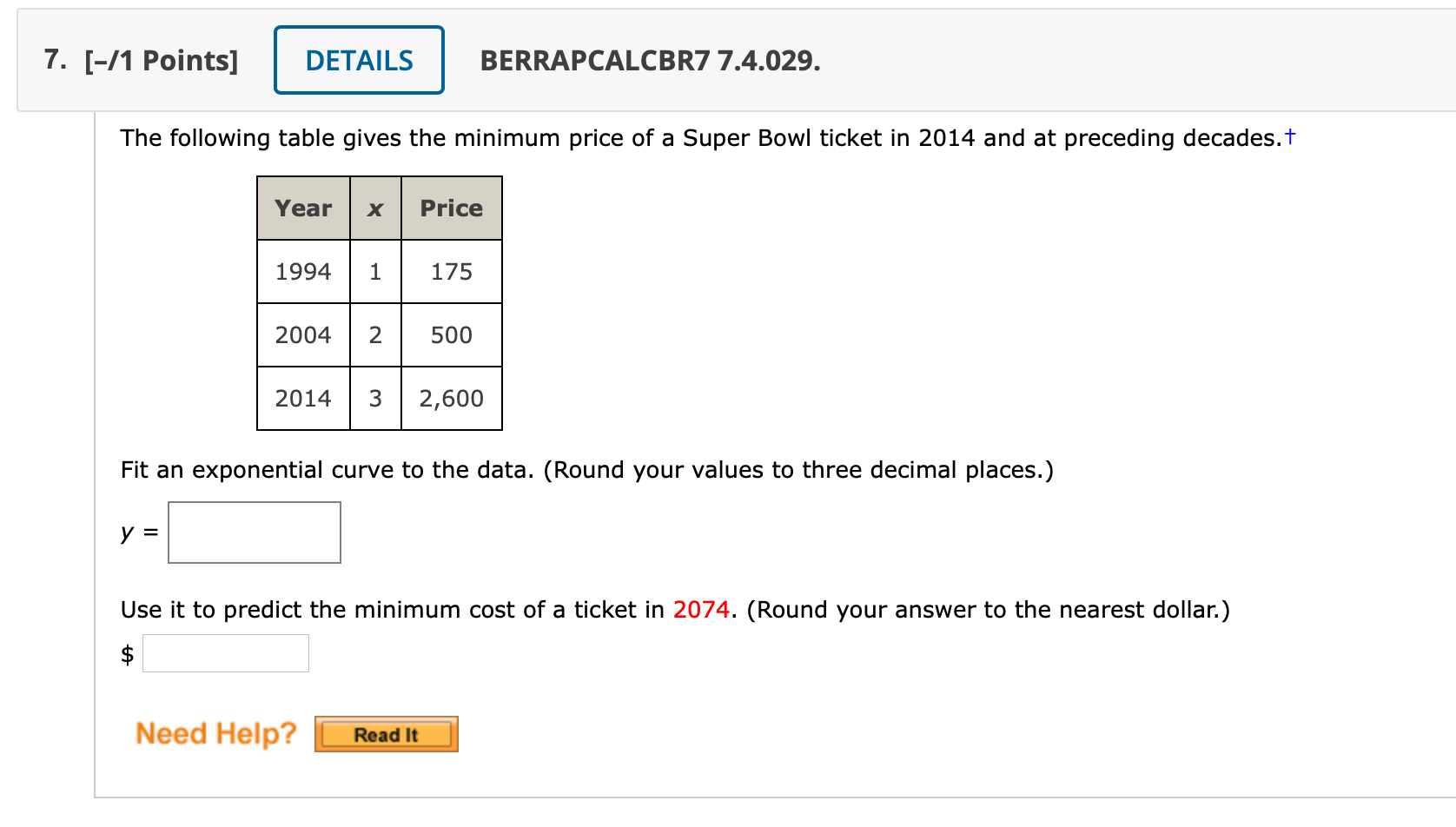 Solved the price of a ticket to the Super Bowl T years after