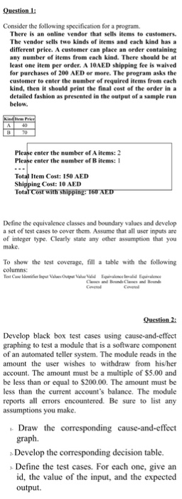 Question 1 Consider the following specification for a | Chegg.com