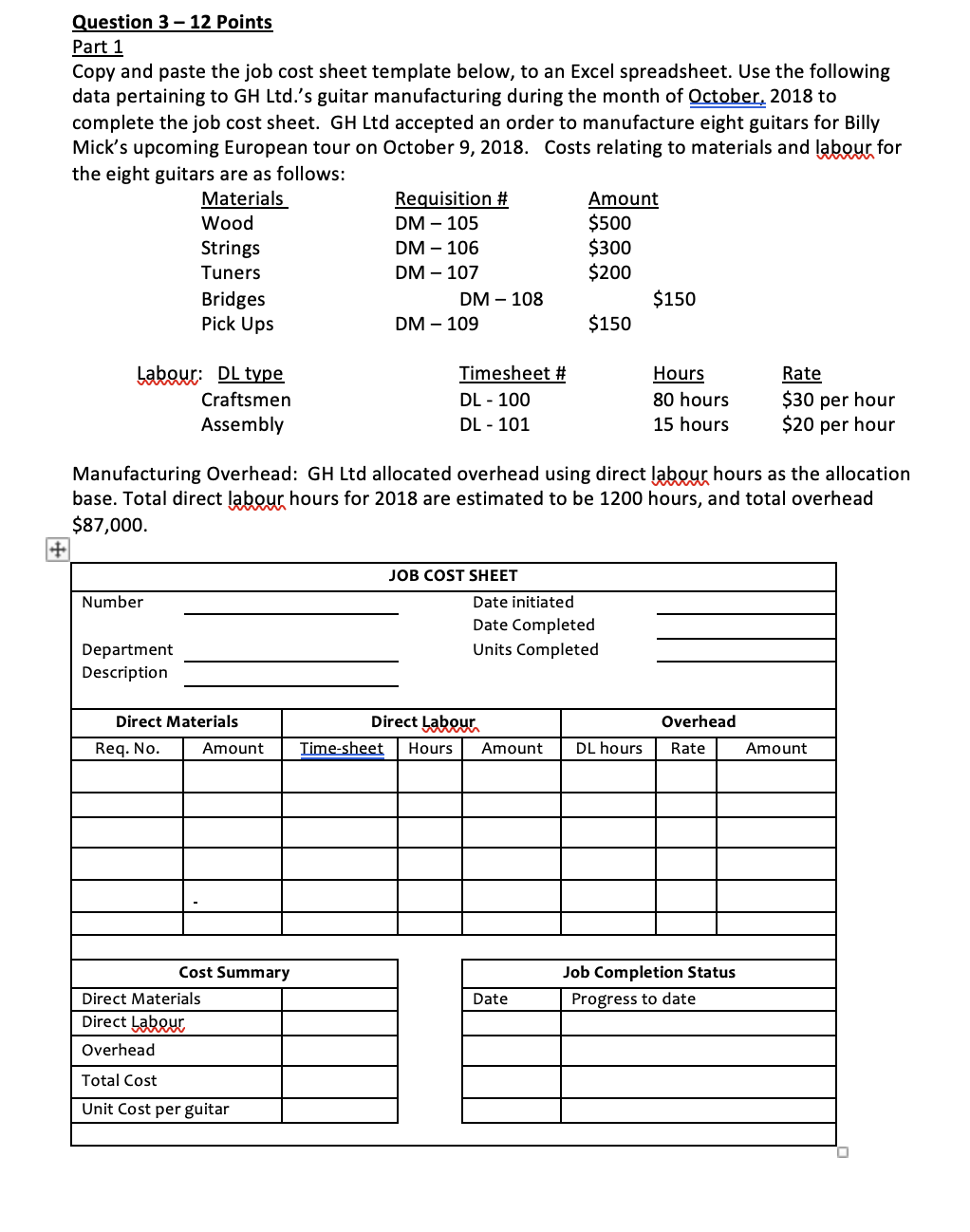 costing sheet template excel