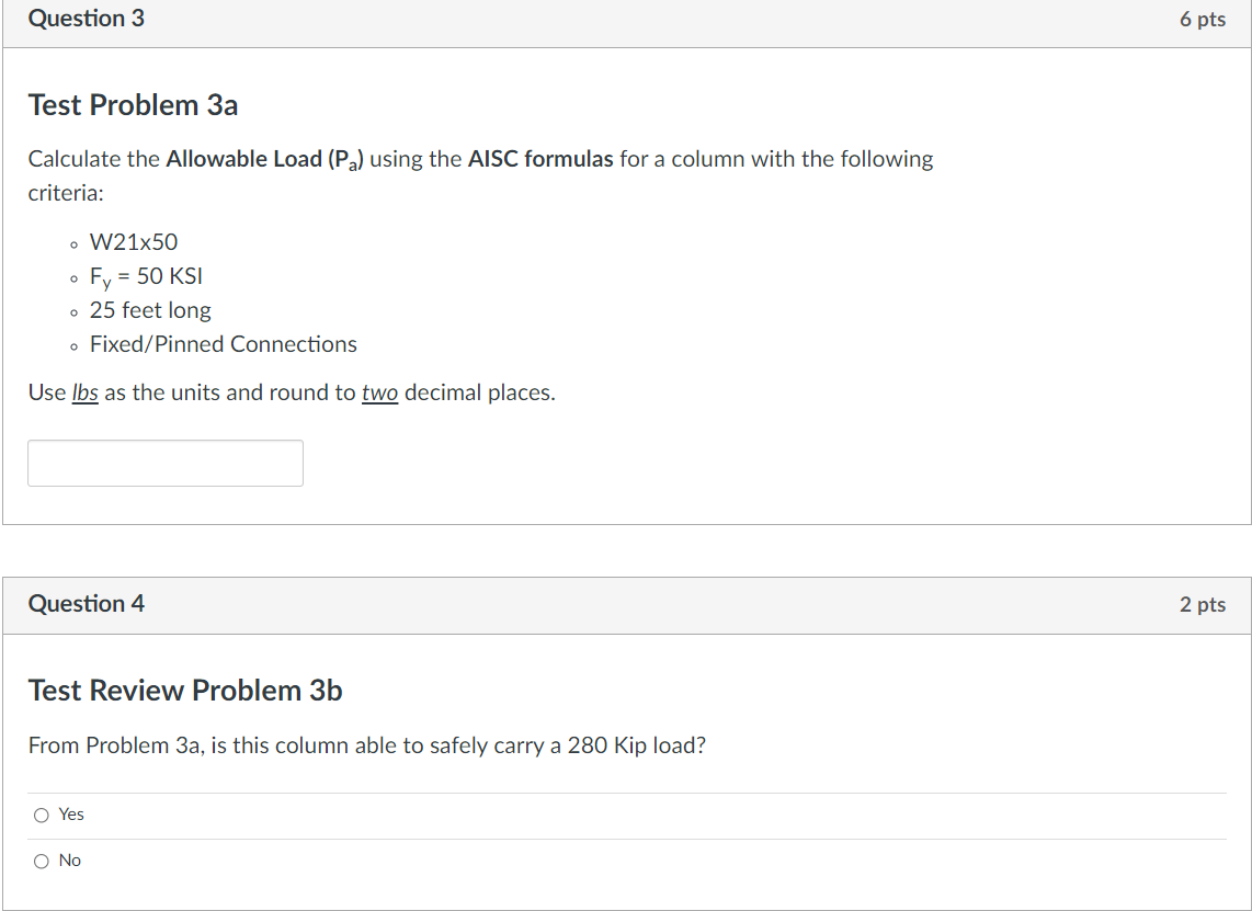 Solved Question 3 6 pts Test Problem 3a Calculate the | Chegg.com