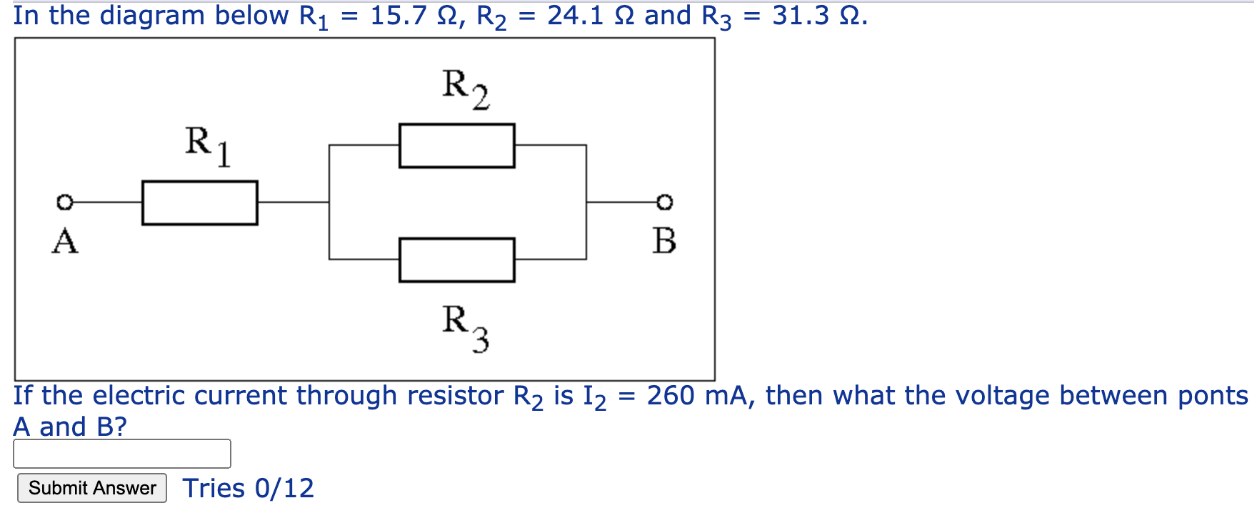 R2 R1 Solved In the diagram below R1 15.7 12, R2 = 24.1 12 and R3 | Chegg.com