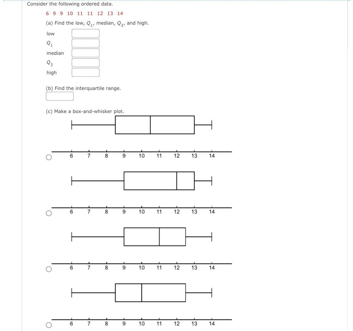 Solved (b) Find the interquartile range. (c) Make a | Chegg.com