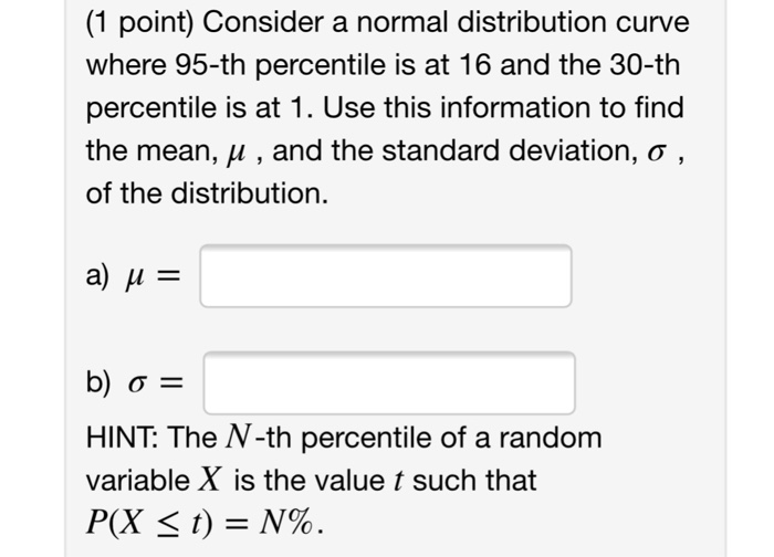 Solved (1 point) Consider a normal distribution curve where | Chegg.com