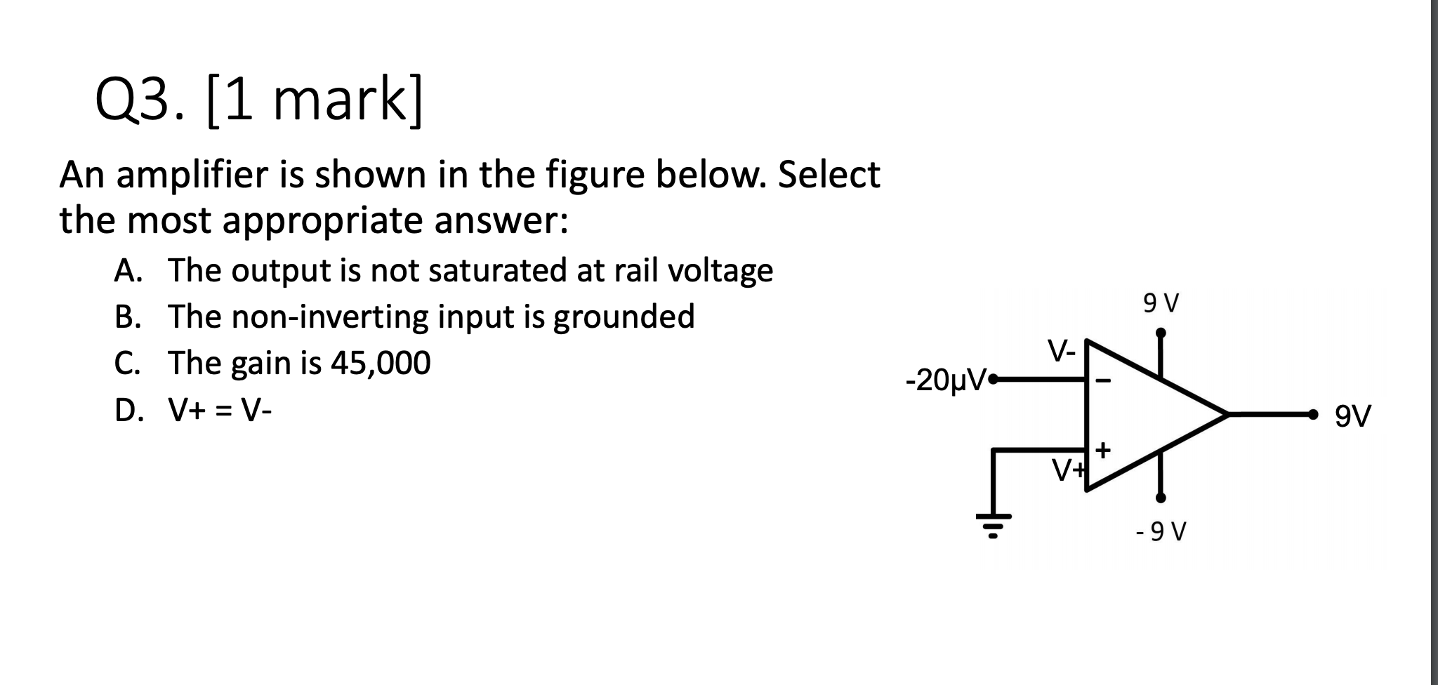 Solved Q3. [1 mark] An amplifier is shown in the figure | Chegg.com