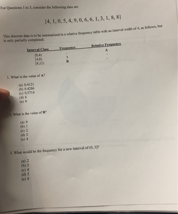 Solved For Questions 1 to 3, consider the following data | Chegg.com
