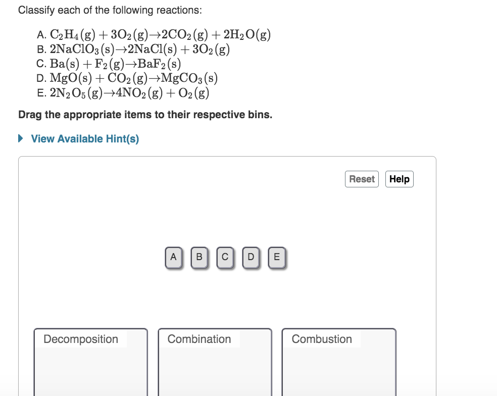 Solved Classify each of the following reactions A. C2H4 Chegg