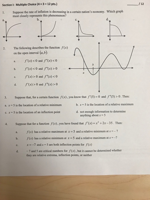 Solved 12 Section I: Multiple Choice (4 x3 -12 pts.) 1. | Chegg.com