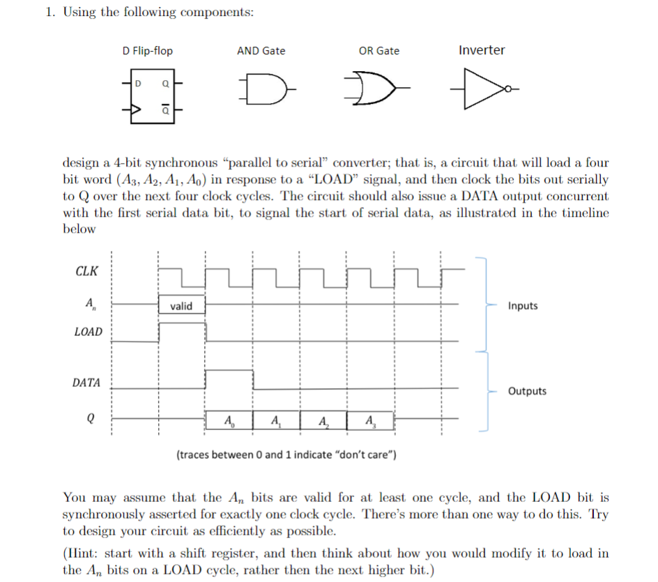 Solved 1. Using The Following Components D Flip-flop AND | Chegg.com