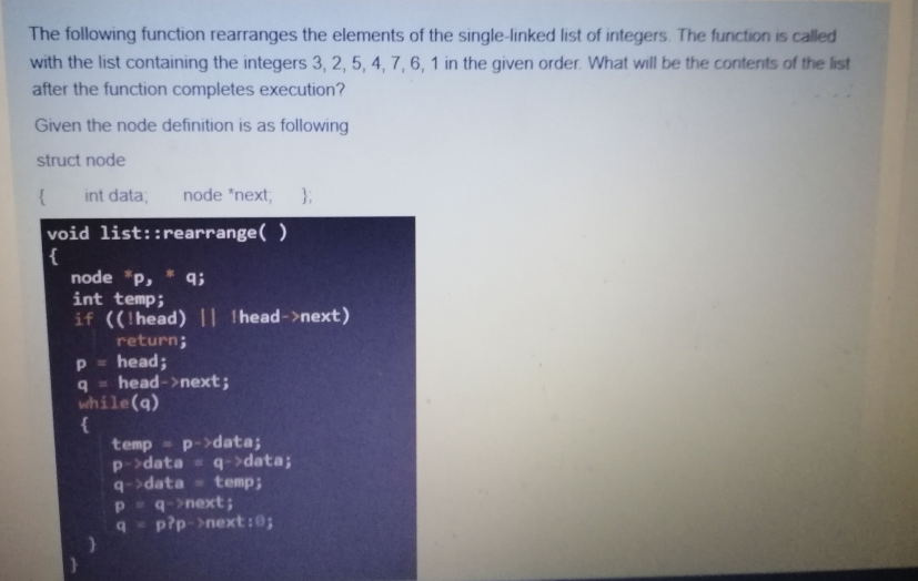 Solved The following function rearranges the elements of the | Chegg.com