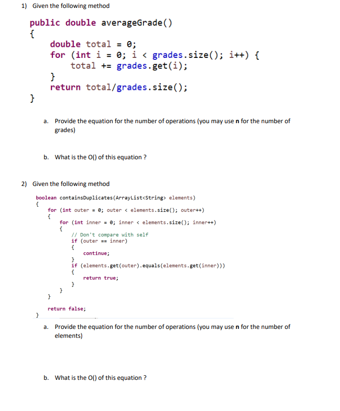 Solved 1) Given the following method public double | Chegg.com