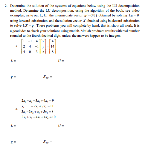 Solved 2. Determine the solution of the systems of equations | Chegg.com
