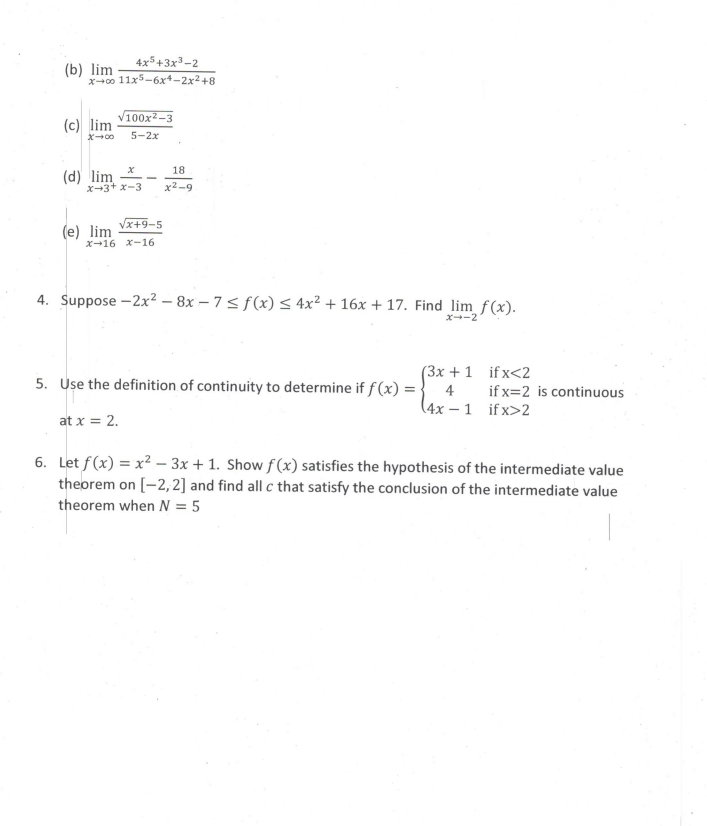 Solved B Limx→∞11x5−6x4−2x2 84x5 3x3−2 C