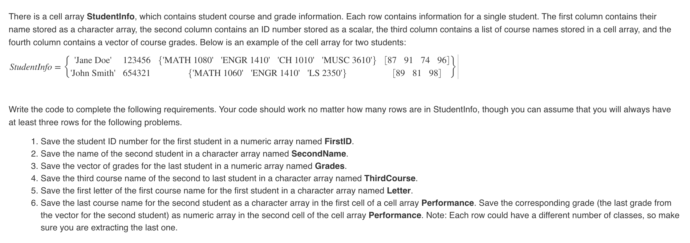 Solved There is a cell array CA. Write the code to Chegg