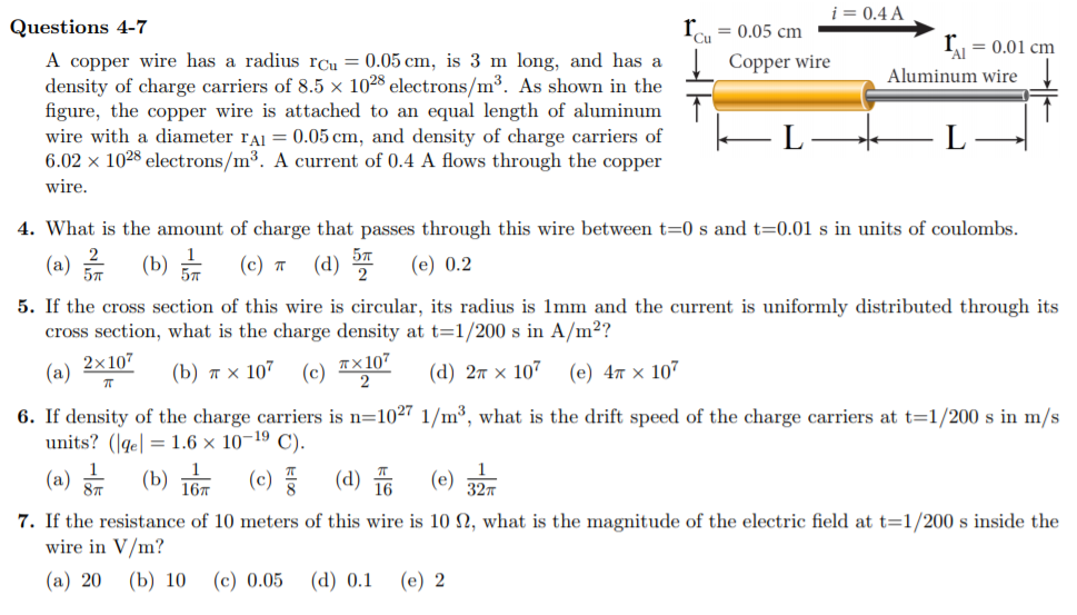 Solved 0.4A r= 0.05 cm Questions 47 Cu T. 0.01 cm A