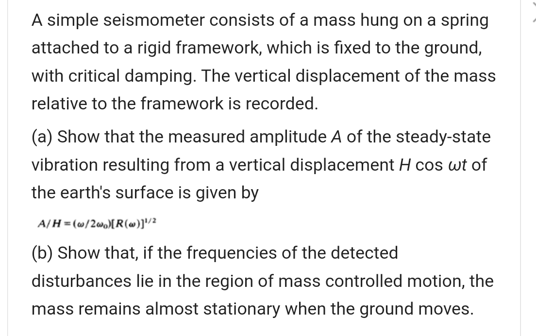 A simple seismometer consists of a mass hung on a | Chegg.com