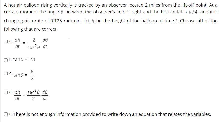Solved A hot air balloon rising vertically is tracked by an | Chegg.com