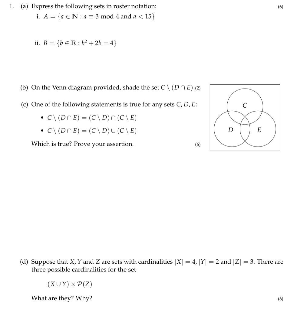 Solved ( (6) 1. (a) Express the following sets in roster | Chegg.com