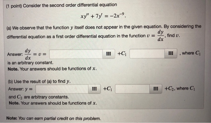 Solved (1 point) Consider the second order differential | Chegg.com
