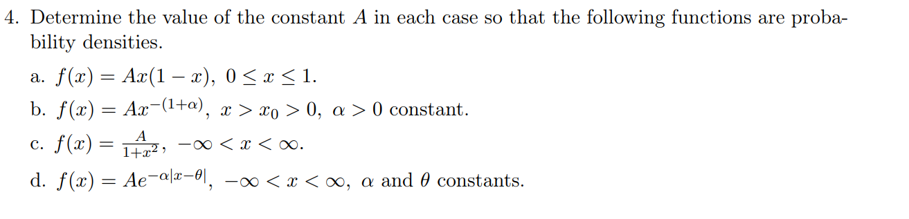 Solved 4. Determine the value of the constant A in each case | Chegg.com